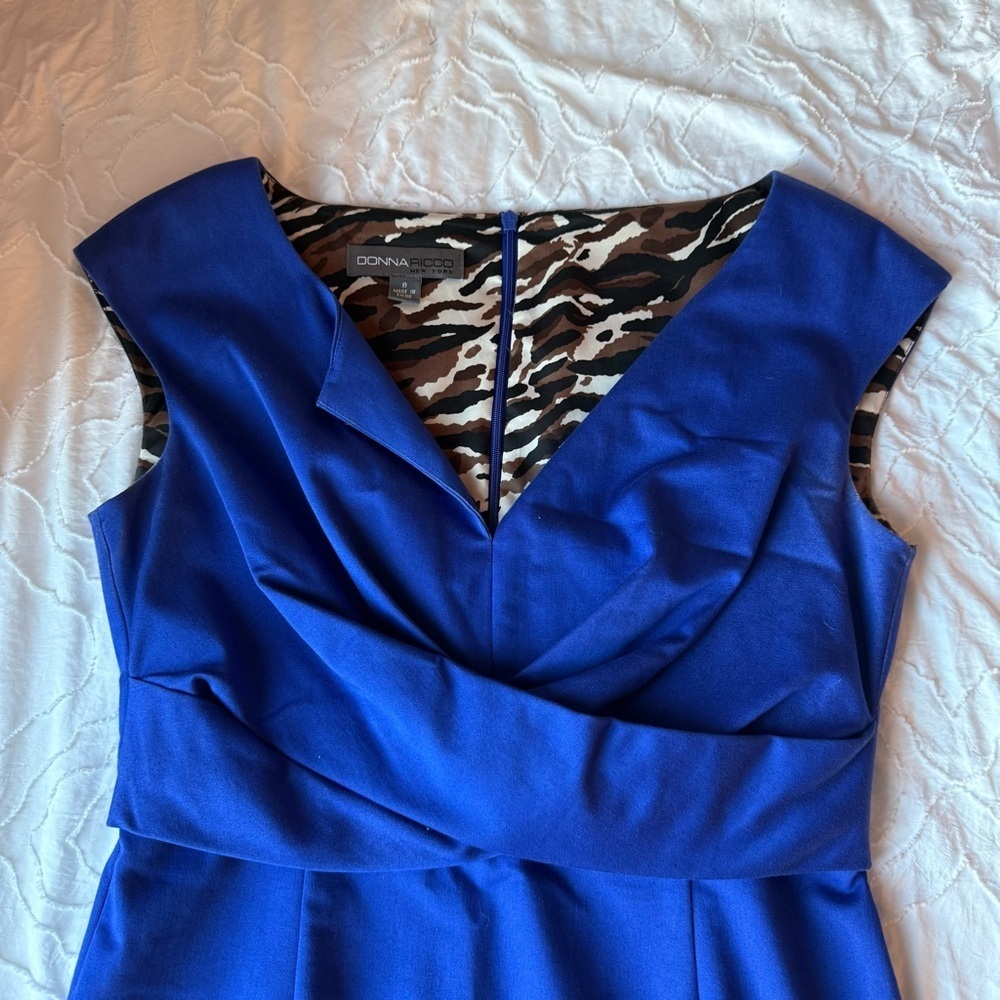 Donna Ricco Royal Blue Midi Dress Formal Wedding Guest Dress - Picture 2 of 9